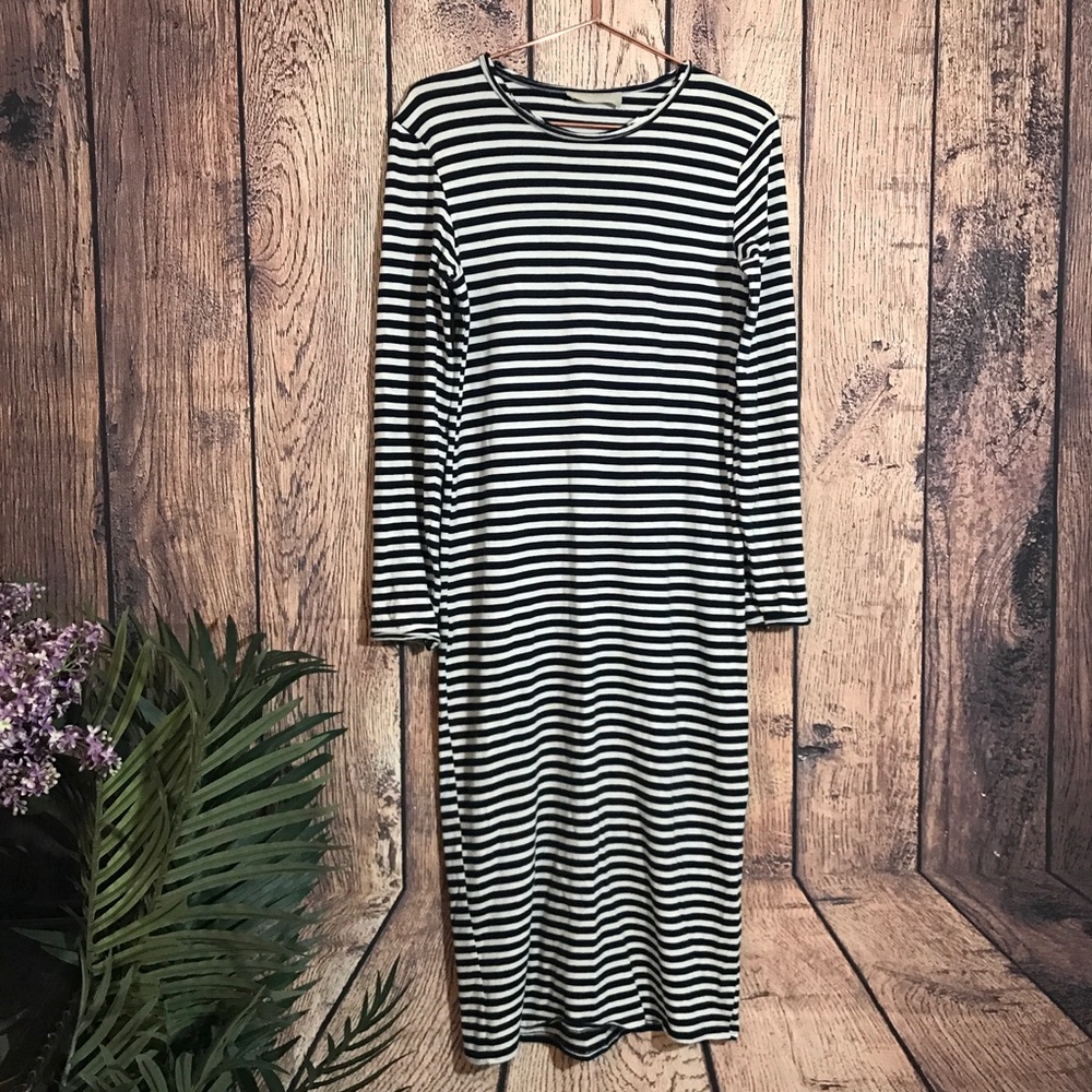 Zara Trafaluc Midi Dress L Navy Blue White Stripe